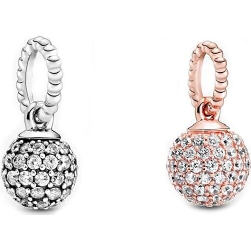 Pave Ball Pendant Rose Golden & Silver Charms for Chain Bracelets Women 925 Sterling Silver Jewelry Charms for Jewelry Making