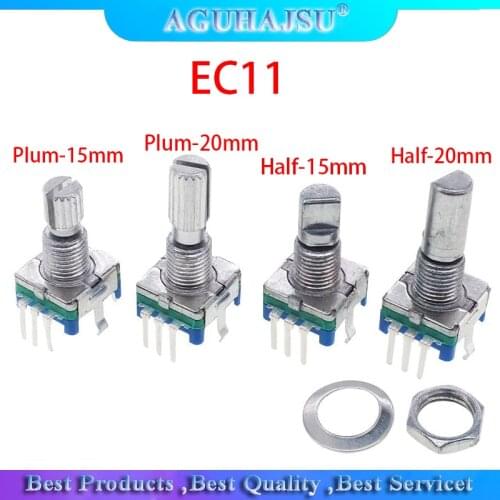 10pcs Half / Plum axis rotary encoder handle length 15mm / 20mm code switch / EC11 / digital potentiometer with switch 5Pin