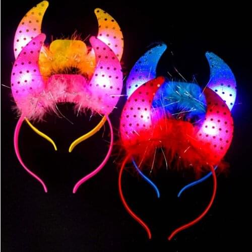 Luminous Headband Cartoon Cow Horn Shape Hair Band Head Hoop Headwear Party Activity Prop Supplies Children Adult Festival Gift