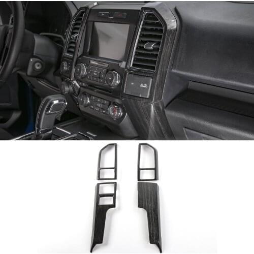Carbon Fiber Black Grain Central Contral Panel Air Conditioning Outlet Vent Covers Frame for Ford F150 2015-2020