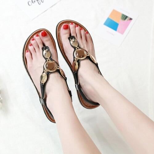 Summer female flip-flop sandals bohemian vacation beach lightweight non-slip rhinestone flat heel female sandals large size 42