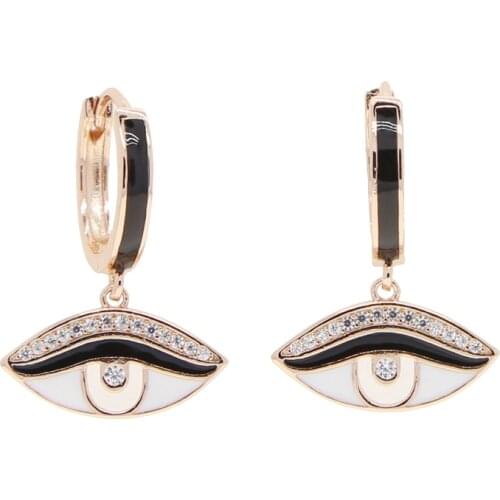 Lucky Turkish Evil Eye Jewelry Black White Enamel Eye Charm CZ Dangle Drop Earring For Female