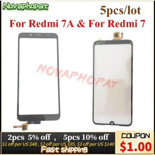 Novaphopat Black Touch Screen Digitizer Glass Lens For Xiaomi Redmi 7 7A Digitizer Sensor Screen 5pcs/lot