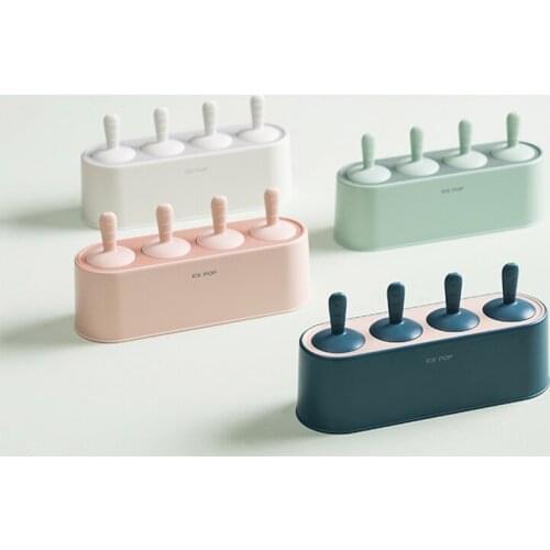 4 Hole Silicone Ice Mould Ice Cube Tray Popsicle Barrel Diy Mold Dessert Ice Cream Mold with Popsicle Stick Home Kitchen Tools
