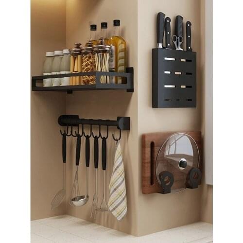 Punch-free Stainless Steel Dish Rack Seasoning Rack Wall-mounted Storage Rack Cutting Board Knife Chopstick Holder Housewares