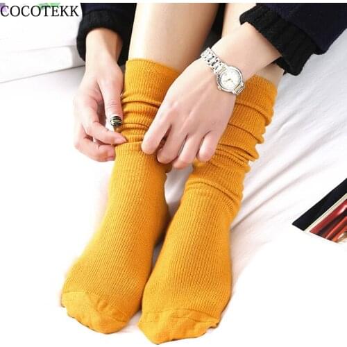 Loose Solid Color Double Needles Knitting Sexy Long Cotton Socks Women High Quality School Girls women Socks Casual Classic Gift