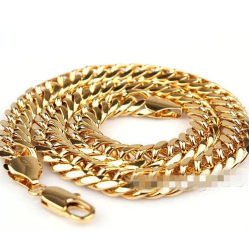 Heavy high-quality 14 K Yellow Solid Gold FINISH Mens Necklace Solid Cuban Curb Chain Jewelry 23.6" 11mm