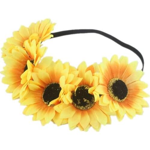Sunflower Wreath Gradient Festival Stretch Elasticity Headband Bohemian Yellow Floral Flower Crown Wedding Hair Band