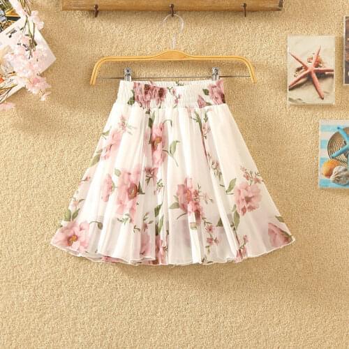 Woman Skirts Three-Layer Printed Pleated Chiffon Skirt Elastic Waist Summer A- line Skirt for Women Mujer Faldas Saias Mulher