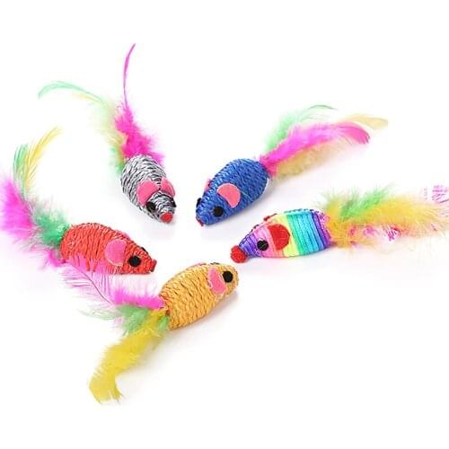 Funny Faux Feather False Mouse Pet Cat Toys Feather Toy Cats Mini Interactive Cat Playing Toys For Cats Kitten
