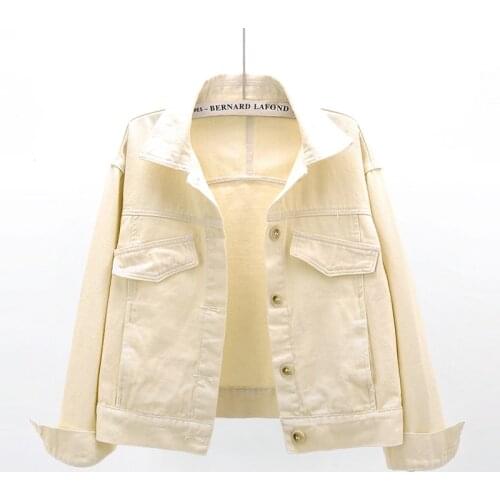 Korean Fashion Apricot Denim Jacket Coat Women Casual Long Sleeve Outerwear Short Student Jeans Jackets Female Chaquetas Mujer