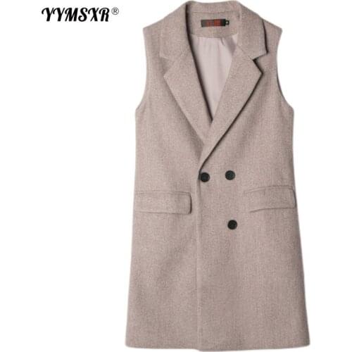 Woolen Womens Waistcoat Long Section 2021 Fall Winter New Herringbone Pattern High Quality Sleeveless Ladies Jacket Suit Office