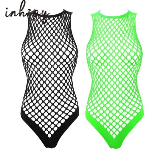 Erotic Fishnet Lingerie Bodystockings Womens Sexy Halter Sleeveless See-through Bodysuits Nightwear Sleepwear Plus Size