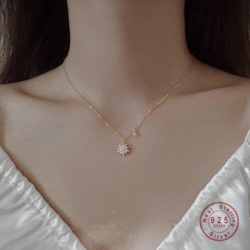 HI MAN 925 Sterling Silver Plated 14K Gold Zircon Snowflake First Snow Pendant Necklace Women Shining Anniversary Gift Jewelry