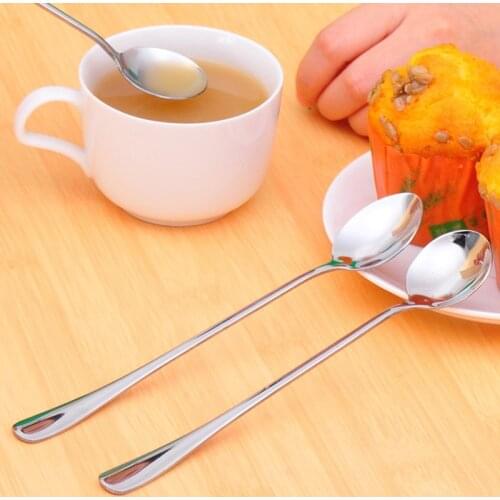 1Pc Stainless Steel Long Handle Coffee Spoon Mixing Stirring Round Spoon Ice Cream Dipper Sugar Tea Dessert Soup Sharp Spoon
