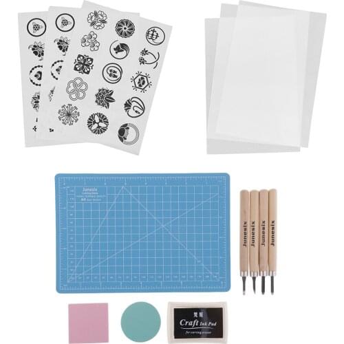 1 Set Rubber Stamp Carving Kit - RUBBER STAMP BLOCKS, CARVING CHISELS, CUTTING MAT, INK PAD, STAMPING TEMPLATE, TRACING PAPER