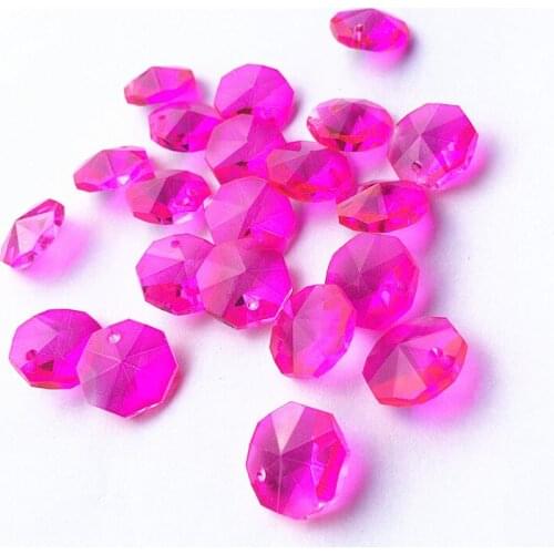 100pcs/lot Fuchsia Color 14MM Glass Crystal Chandelier Octagon Beads in One Hole Lighting Accessories DIY Curtain Beads Supplies