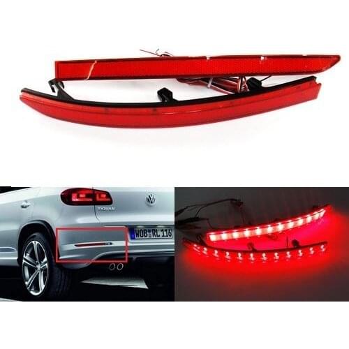 2Pcs For VW Tiguan 2007-2016 2008 2010 2011 2012 2013 2014 2015 LED Car Rear Bumper Reflector Lens Stop Brake Lights Turn Light