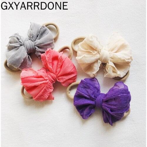 2021 Baby Nylon Hair Accessories Toddler Cute Girl Kids Bow Hairband Turban Headband Headwear Lace Bowknot Girls Hairband