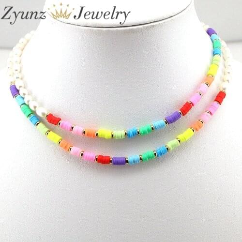 3PCS, Summer Necklace Women Chain Pearl Necklaces Jewelry Ladies Soft Clay Colorful Bohemia Choker