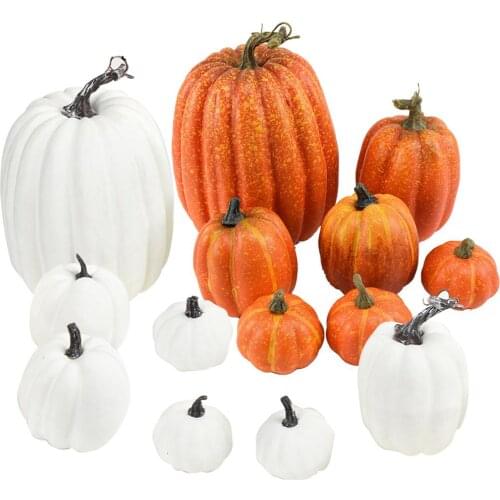 7pcs Multi-size Artificial Pumpkin Mold White Yellow Halloween Thanksgiving Autumn Harvest Pumpkin Holiday Table Decoration