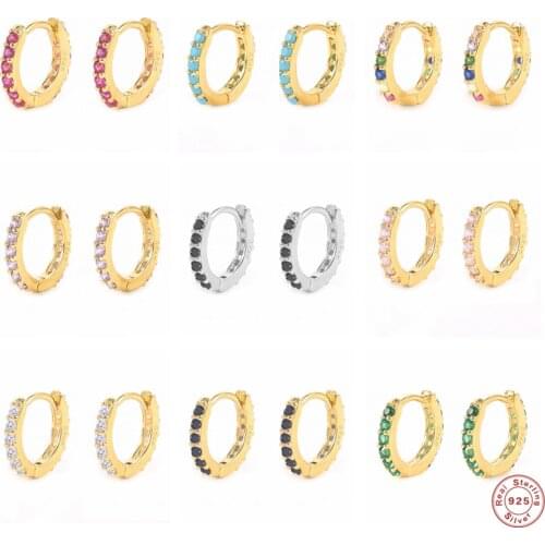 GS 925 Sterling Silver Small 7mm Huggies Earrings For Women Fashion Luxury Rainbow Crystal Hoops Piercing Pendiente Jewelry