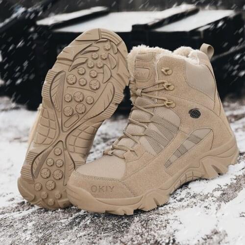 New Autumn Winter Warm Plush Men Desert Military Tactical Snow Boots Male Outdoor Mountain Hiking Shoes Climbing Sports Sneakers