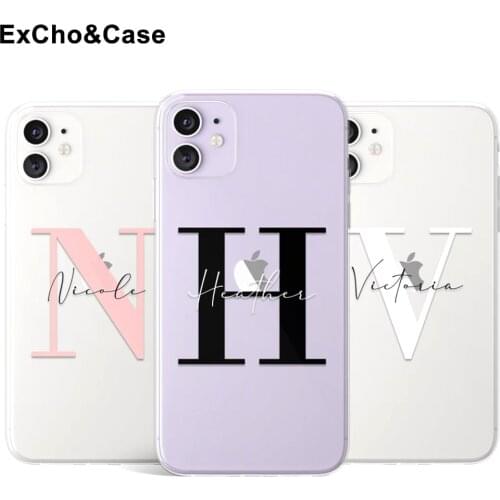 Custom Capital Letters Name Phone Case For iphone SE 2020 6 6S 7 8 Plus X XS XR XS Max 11 Pro 12 Mini MAX Transparent phone case