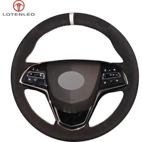 LQTENLEO Black Suede White Marker DIY Car Steering Wheel Cover For Cadillac ATS ATS-L 2013-2019 CTS 2014-2017 ELR 2014-2018