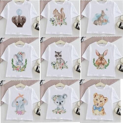 Animal Printed Kids Short Sleeve T-shirt Flowers Rabbit Harajuku T-shirts Boys Girls Tops Round Neck Children Tshirt 0791