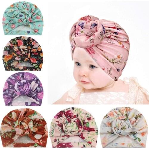 Hot Sale Cute Print baby Hats Thermal Caps For Infant Newborn Kids Girls boys Stylish Fashion Cotton Flower Printed Cap for Tod
