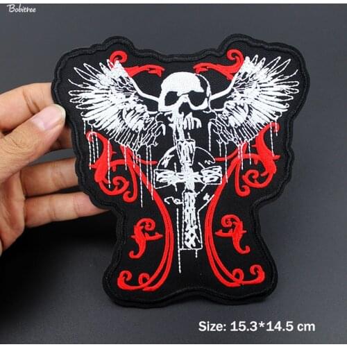 Big Size Red Fly Skull Punk Iron On Jackets Jeans Patch Embroidered Badge Sewing Appliques for Clothes Decoration