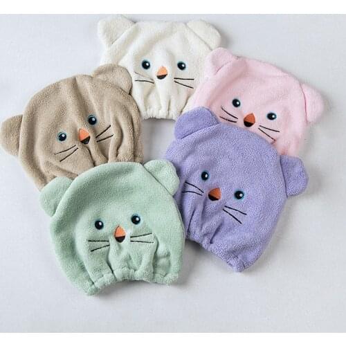 Good Hygroscopic Breathability Microfiber Hair Turban Quickly Dry Hair Hat Wrapped Towel Cap Towel Embroidered Bear Shower Cap