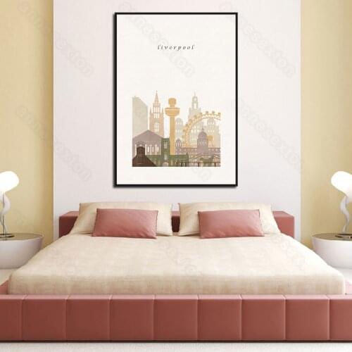European Style Canvas Painting Poster Minimalist City Cartoon Picture England Port City Liverpool Home Room Gallery Wall Decorat