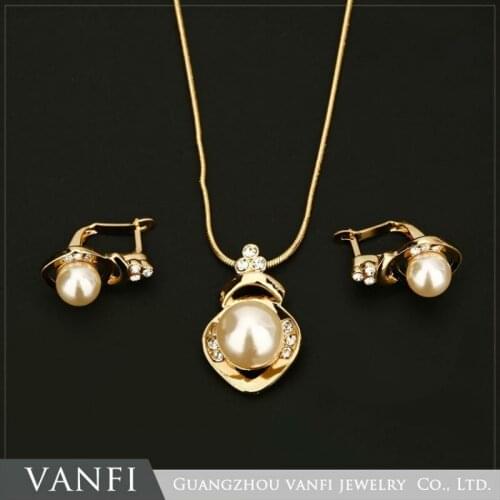 Kfvanfi New Drop Necklace Earrings Fashion Indian Gold Silver Color Rhinestones Imitation Pearl Jewelry Set For Women Party