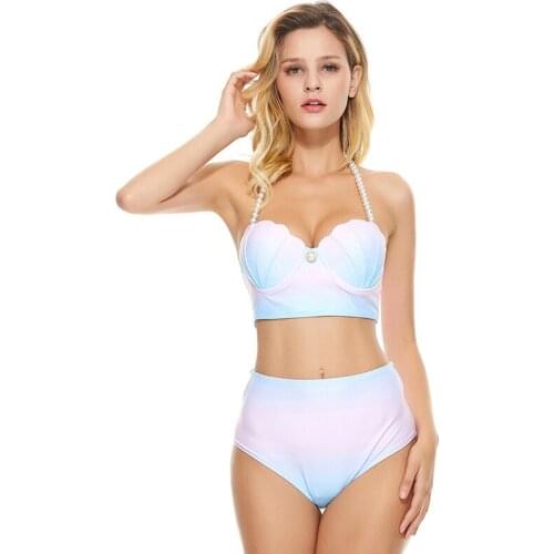 Halter shell shape brazilian bikini hight waist push up swimwear women 2021 sexy swimsuit two-piece suits