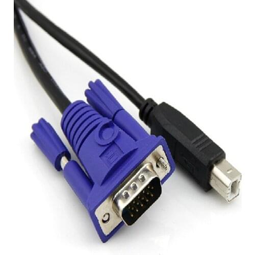1.5M KVM Switch Cable 2in1 USB 2.0 Type A to B 4Pin + Standard VGA SVGA 15pin PC Computer Printer Monitor Adapter Converter