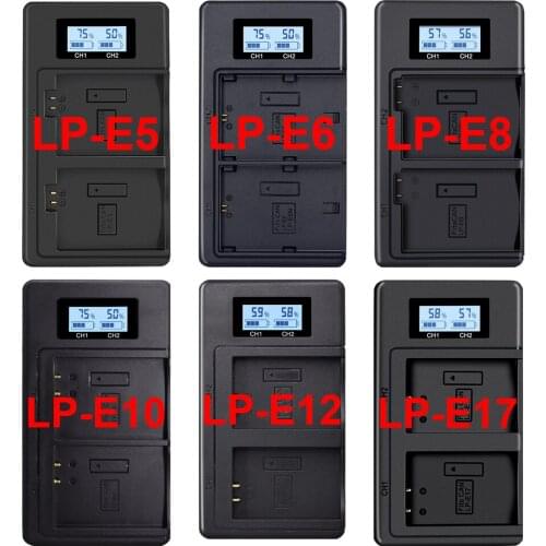 LP-E5 LP-E6 E6 LP-E8 LP-E10 LP-E12 LP-E17 E17 NP-FW50 NP-W126 NP-FZ100 NP-F970 F960 LCD Dual Camera Battery Charger