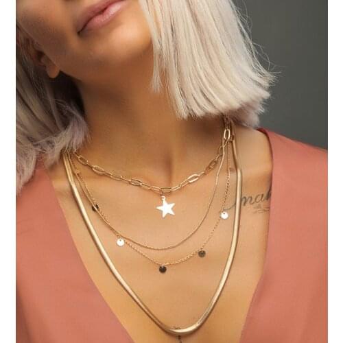 Gold Plated Star Figured Multi Design Necklace