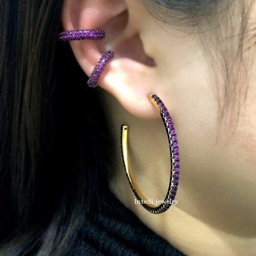 Fashion Cubic zircon Big Hoop Earrings Gold color Colorful C shape bohemian Large Round Earring silver color girl party Jewelry