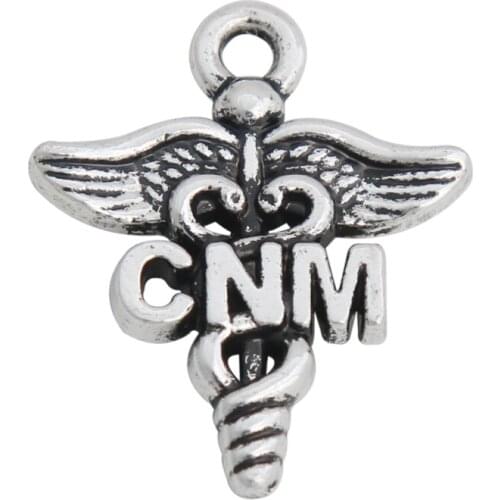 RAINXTAR Fashion Vintage Certified Nurse Midwife CNM Charms Alloy Medical Charms 19*23mm 50pcs AAC1586