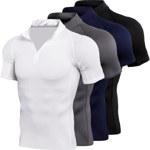 Mens Running Compression Tshirts Quick Dry Soccer Jersey Fitness Sportswear Bodybuilding Sport Short Sleeve Shirt Breathable