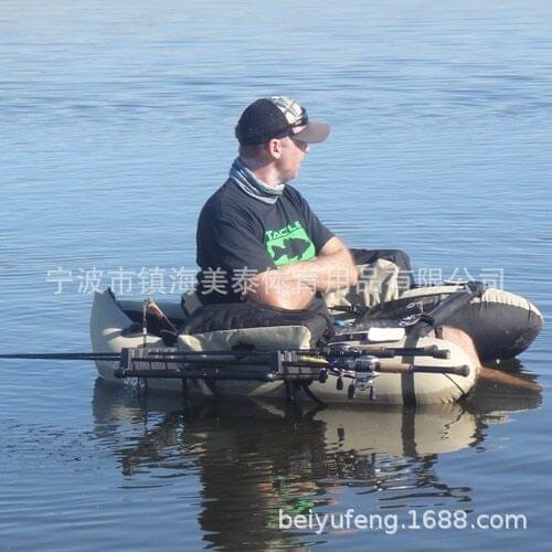 Inflatable fishing float tube with adjustable shoulder strap for home and pocket and fish ruler