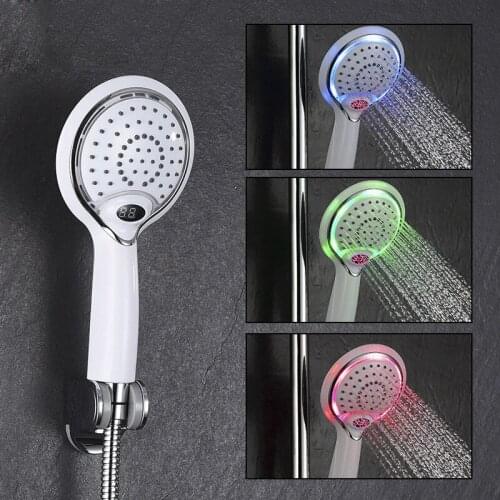 ABS Black / White LED Digital Display Temperature Controlled Headheld Shower Head Color Changing Shower Head Set