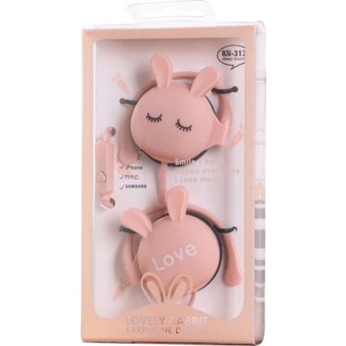 3.5mm Cute Wired Rabbit Headset Over-ear Cute Girl Student Earphone Cartoon Headphone Music Ear-hook With Microphone