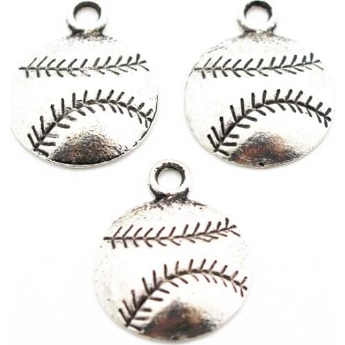 New Arrive 12pcs/lot Alloy baseball Dangle Charms NO Lobster Clasp Hanging Charm For Bracelet&Pendant Necklace Accessory