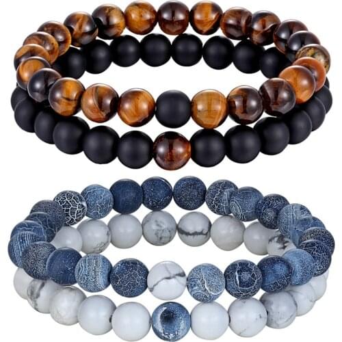 2pcs/set Couples Distance Bracelet Natural Stone Yoga Beaded Bracelet for Men Women Friend Gift Charm Strand Jewelry Wholesale