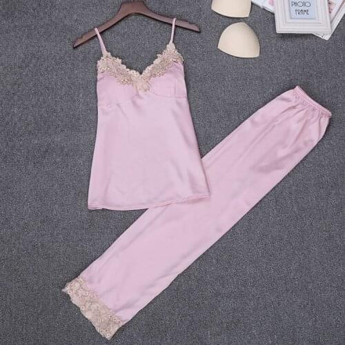 Sexy Woman M-XL Strap Top Pants Pajamas Sets Sleepwear Lady Home Wear Two piec Nightgown Suit Sleep Robe Bath Gown Sleepshirts