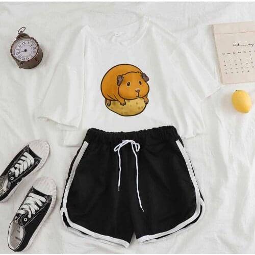 Cartoon Pajamas for Women Cute Potato Guinea Pig Print Sleepwear Women Pajama Sets Nightwear Sleepwear Home Wear Shorts Suit