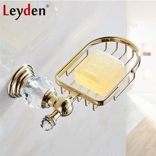 Leyden Luxury Crystal Shower Soap Holder Basket Polished Gold Soap Holder Wall Mounted Soap Dishes Holder Bathroom Accessories